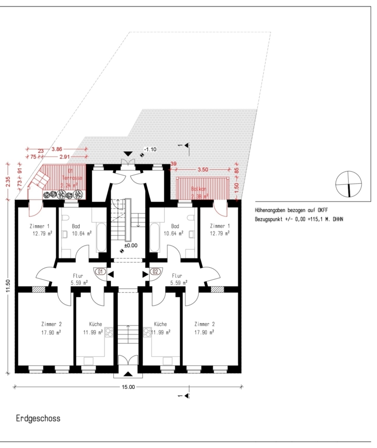 Quietly located 2-room ground floor flat in Leipzig Kleinzschocher - terrace extension planned - Floor plan
