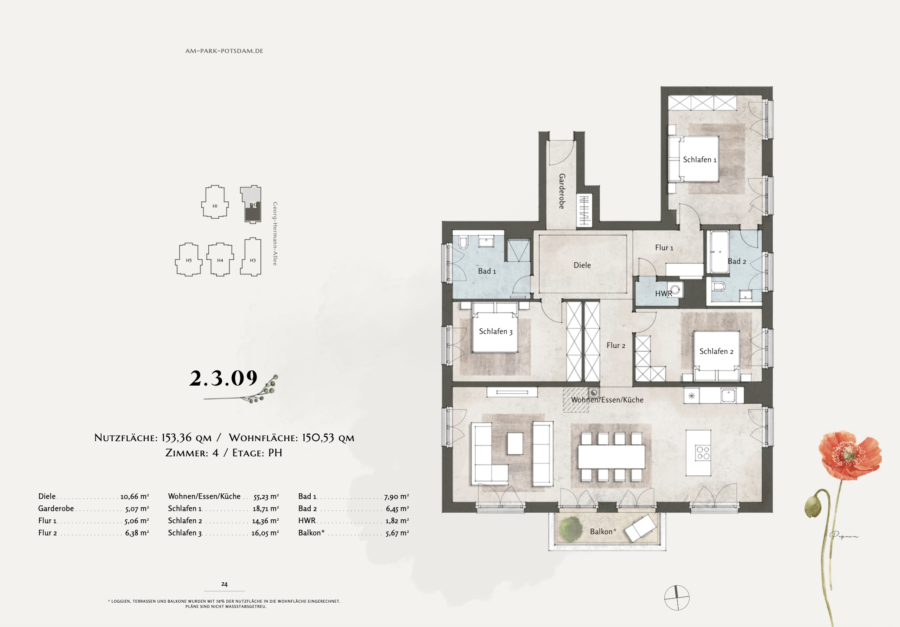 Furious penthouse with south-facing balcony near the Groß Glienicker See lake - Potsdam - Floor plan