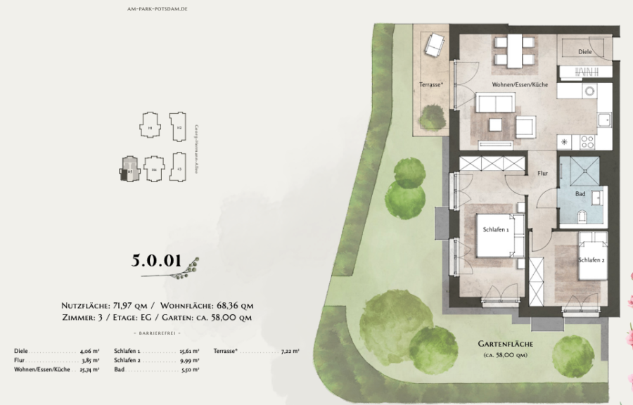 Free of commission for the buyer - flat with large garden area and terrace in Potsdam - Floor plan