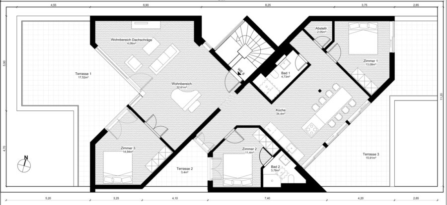 Top floor, 5 rooms, approx. 82m² outdoor area - Directly at Grunewald - Floor plan