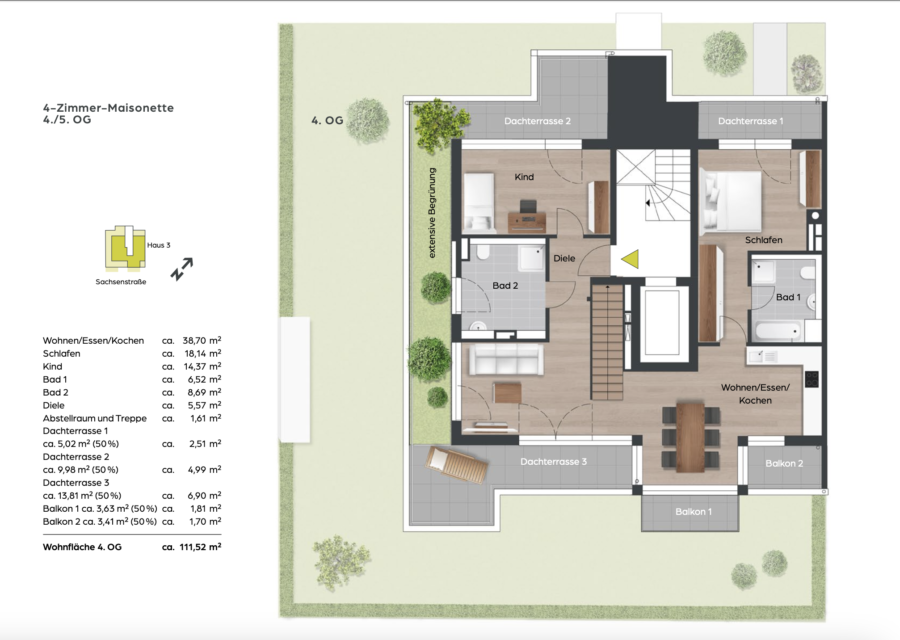 Commission-free for the buyer: Unique penthouse in Schönholzer Heide in Berlin Pankow - Floor plan 4th